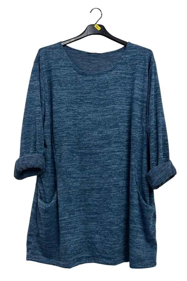 Subtle Heathered Textured Two Front Draped Pockets Top