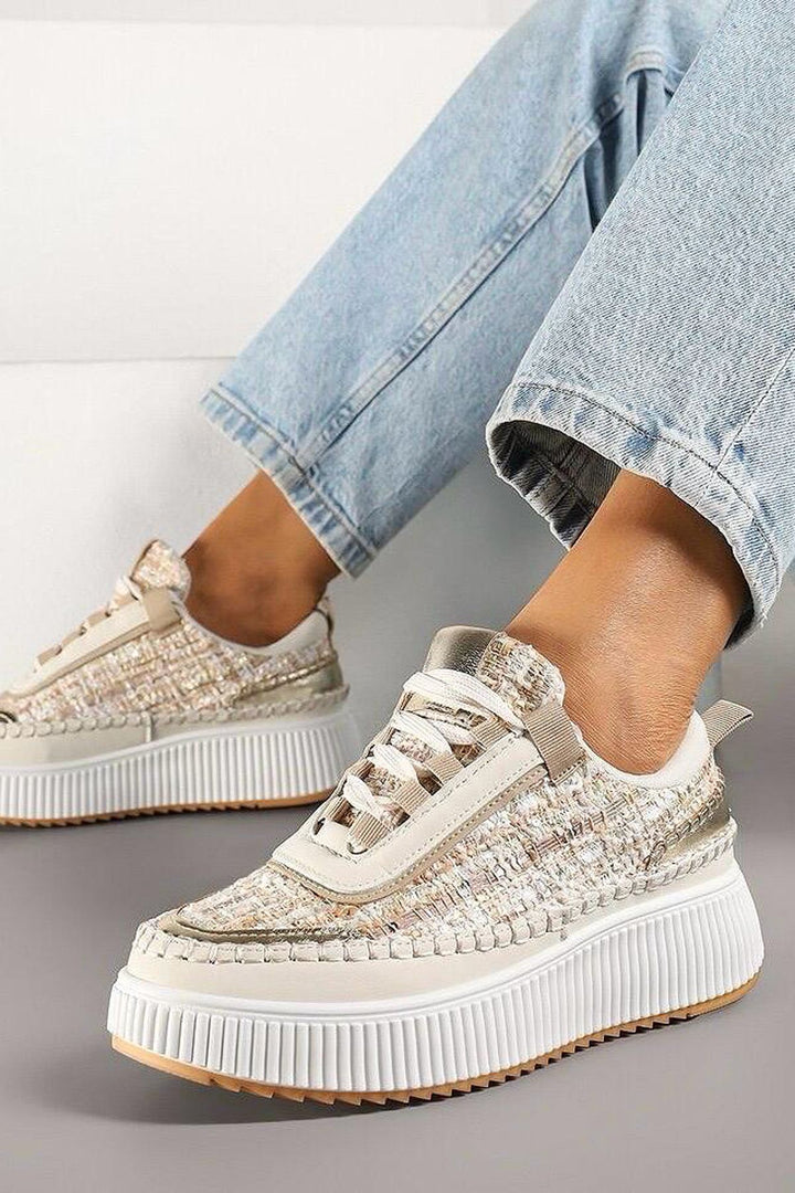 Tweed Platform Lace Up Trainers
