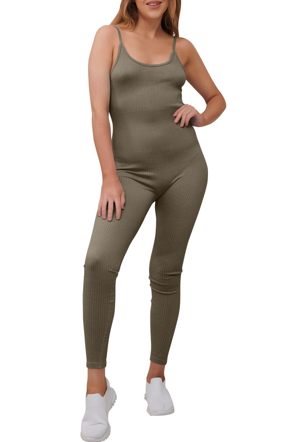 Special Price Ribbed Seamless Full Length Nylon Jumpsuit