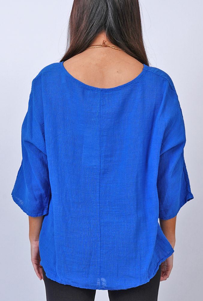 Plain Necklace Cotton Tunic Top
