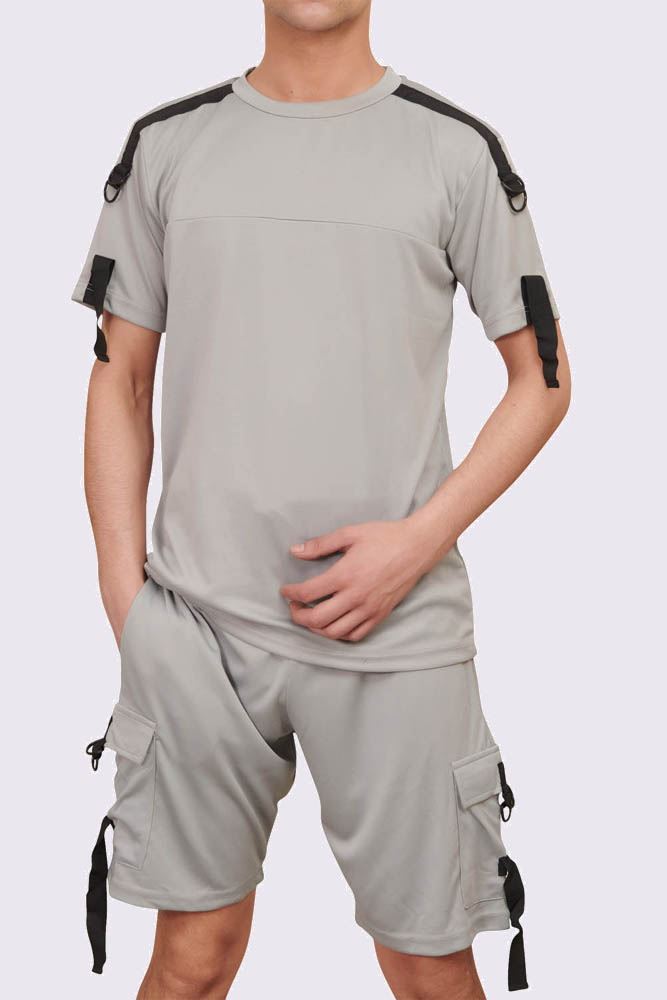 ContrastPanelShortSleeveT-ShirtPocketsShortsSet