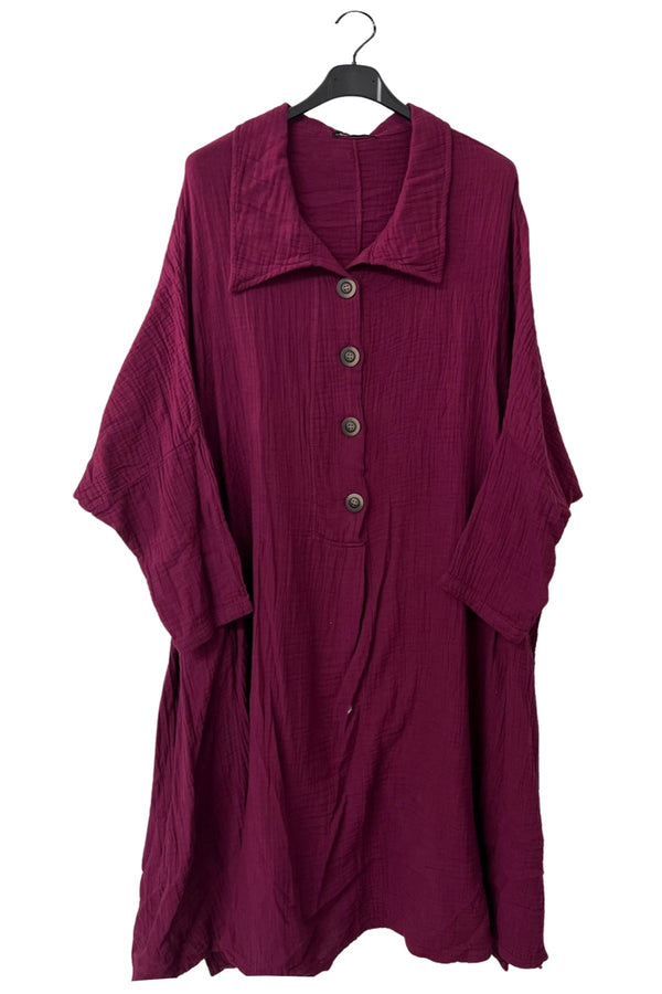 Plain Front Button Detail Cotton Dress