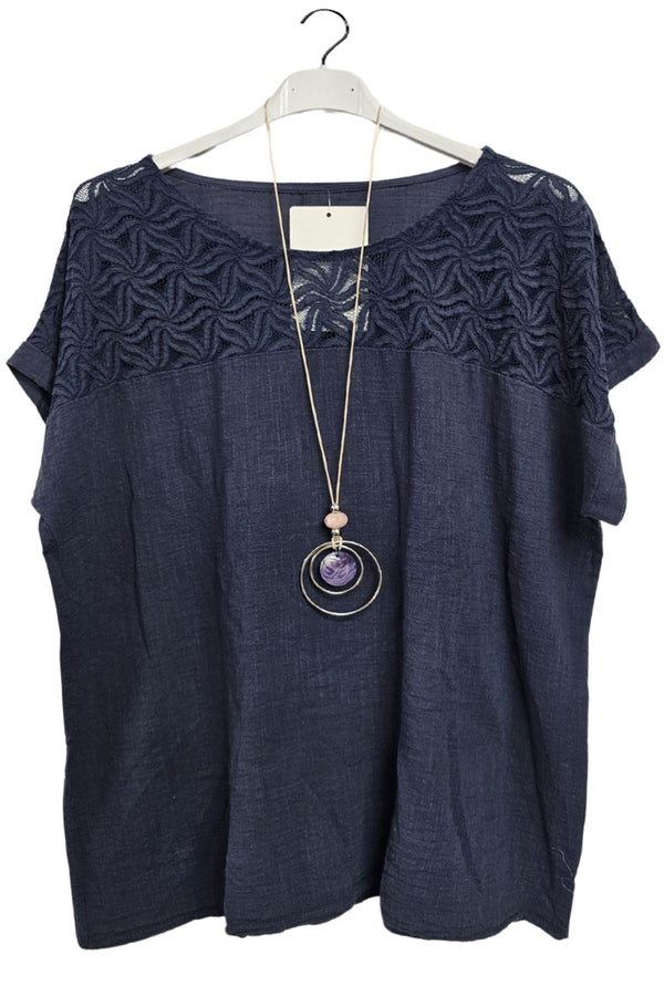 Plain Lace Detail Upper Front Cotton Top