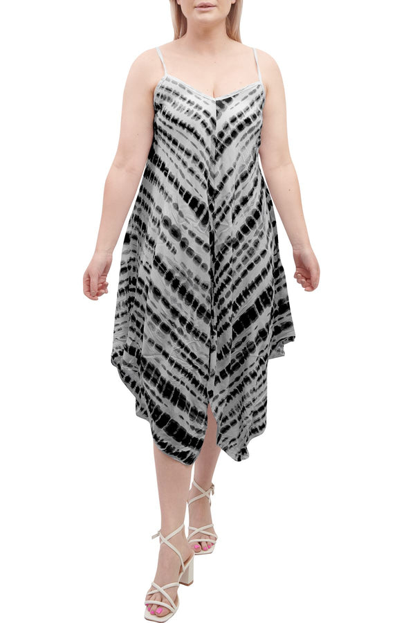 Special Price Italian Sleeveless V Neck Tie Dye Print Hanky Dress