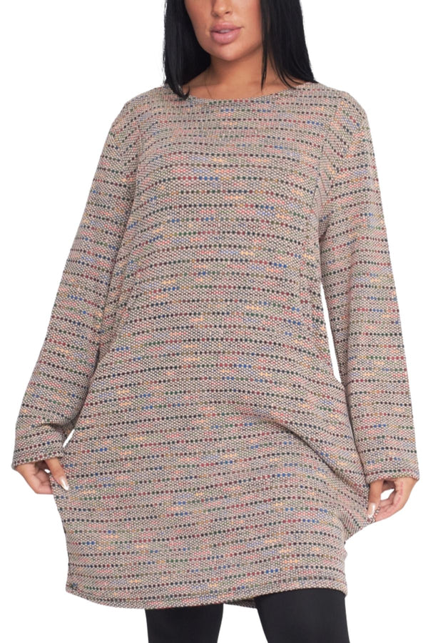 Muti Stripe Pattern Pockets Tunic Top