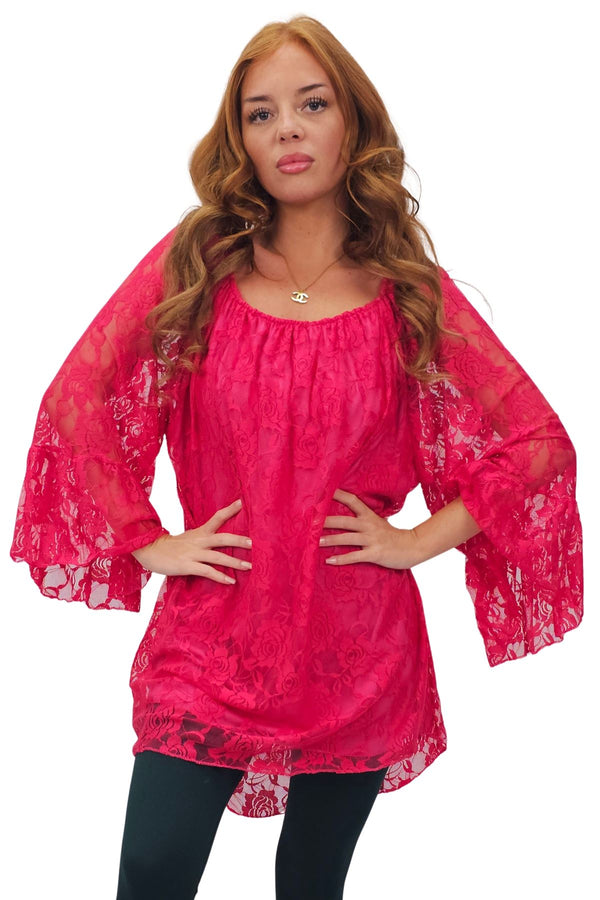 Floral Lace Pattern Asymmetrical Hem Top