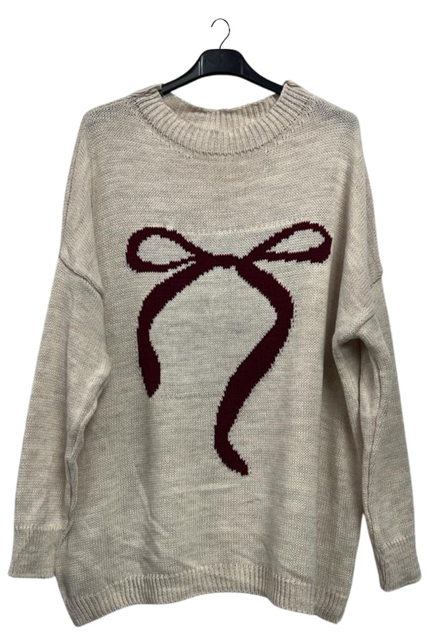 Bow Print Drop Shoulder Knitted Jumper