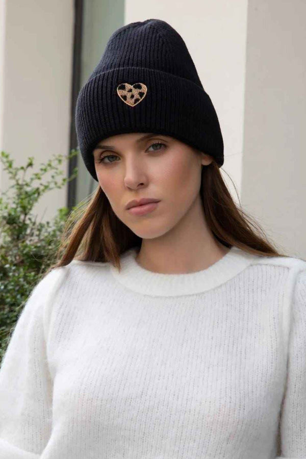 Ribbed Leopard Heart Patch Caps