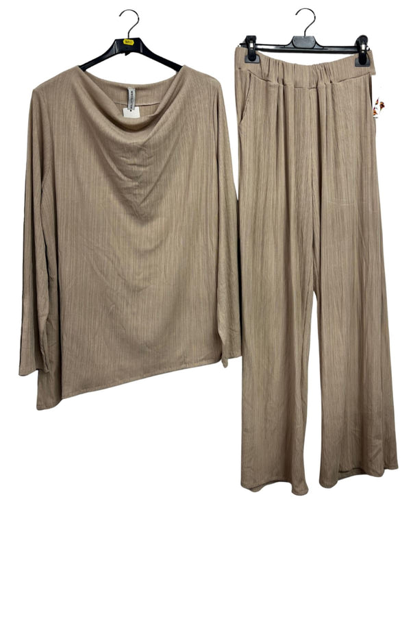 Subtle Ribbed Texture Tunic Top Elasticated Waistband Co-Ord Set