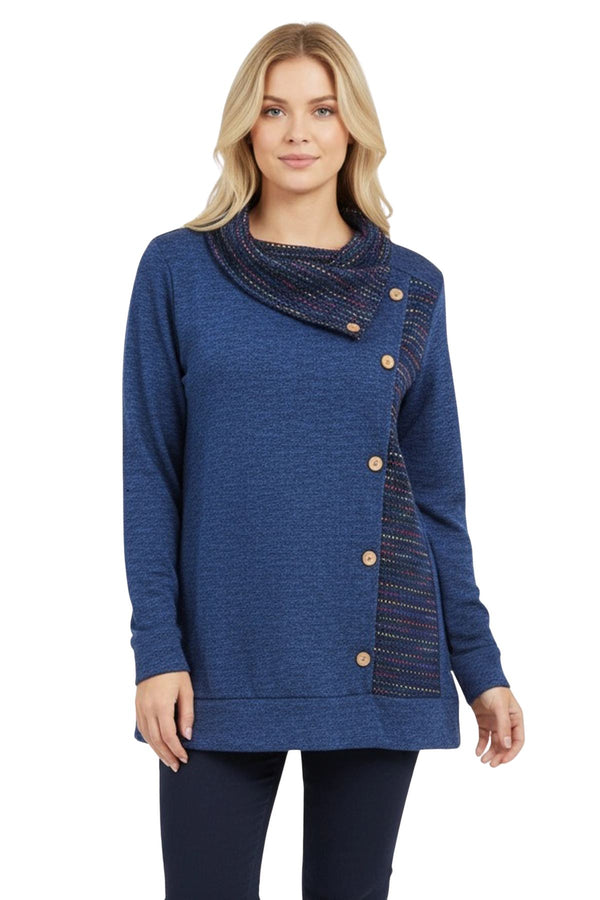 Heathered Texture Front Button Detail Top