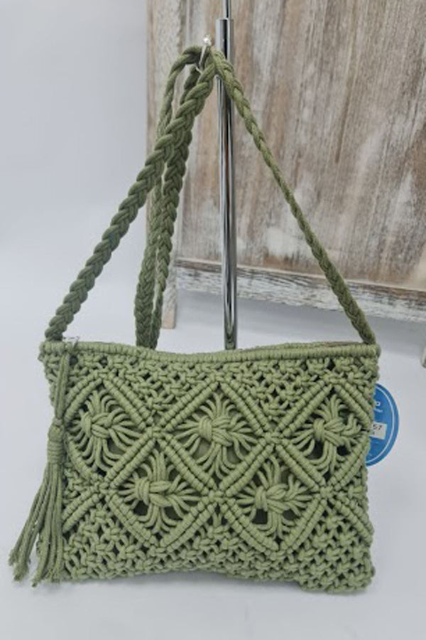 Crochet Sling Tassel Crossbody Bag