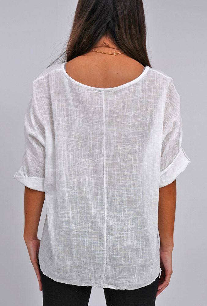 Plain Necklace Cotton Tunic Top