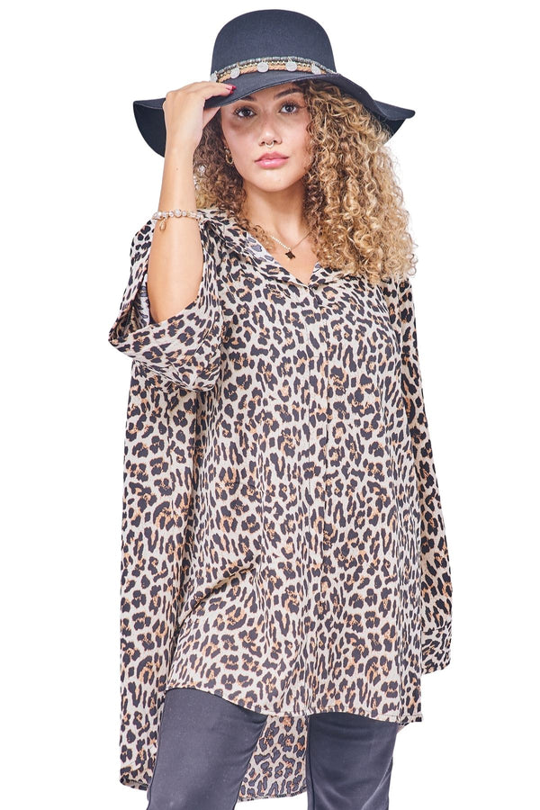 All-Over Leopard Print Tunic Shirt