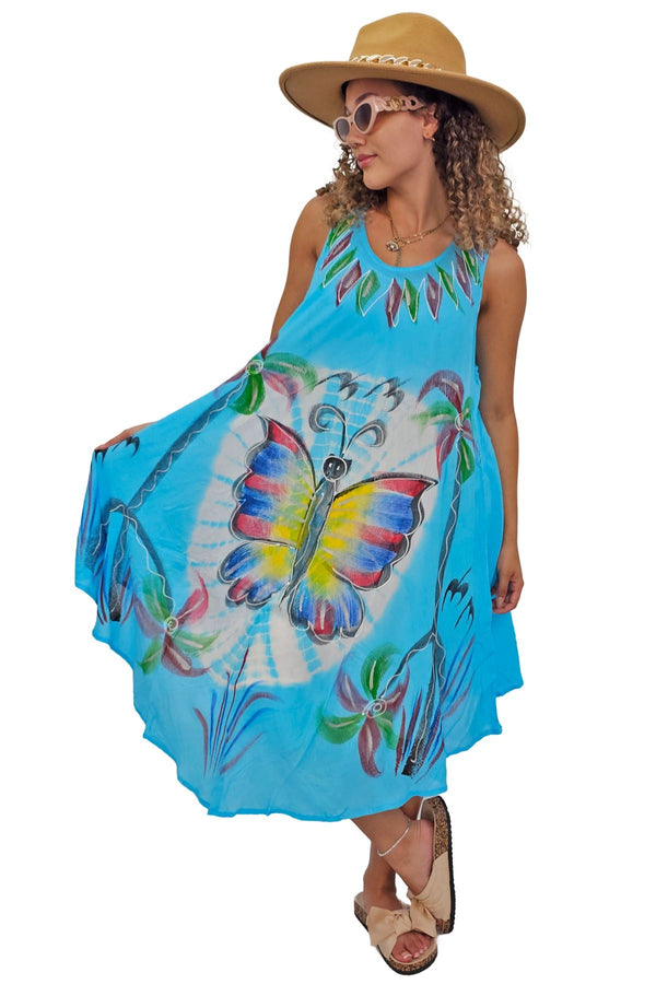 Butterfly Palm Trees Abstract Leaf Accents Motif Dress