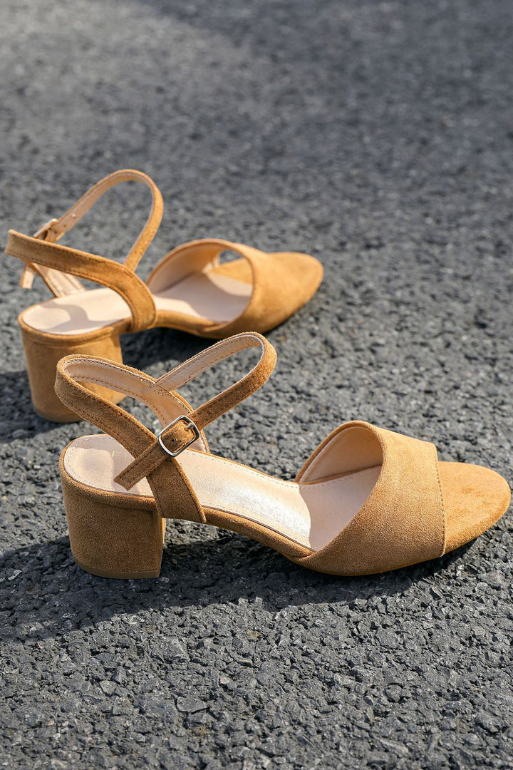 Suede Block Heel Ankle Strap Sandal