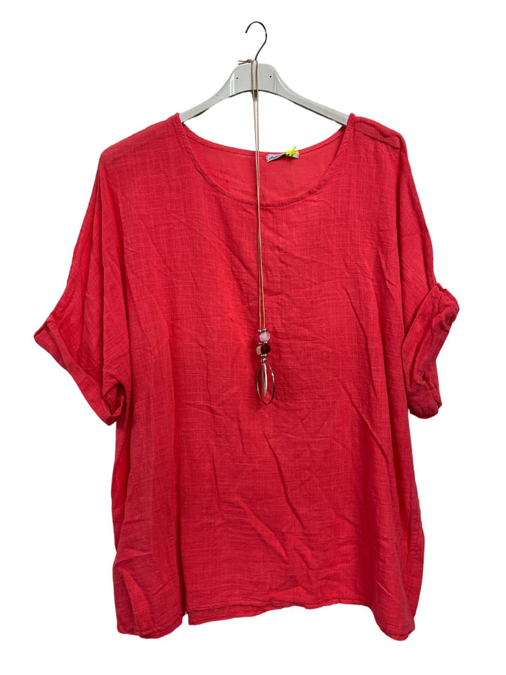 Plain Necklace Cotton Tunic Top