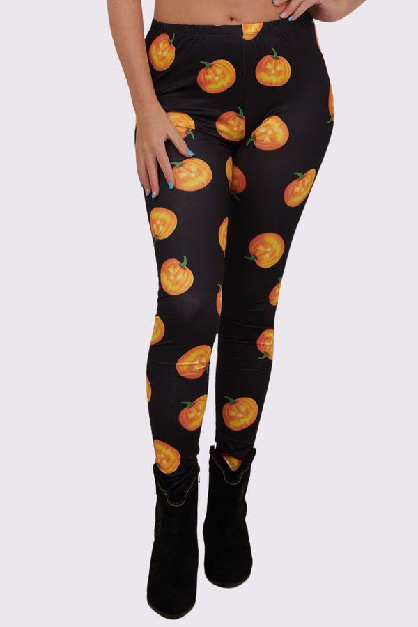 Face Pumpkins Print Halloween Leggings