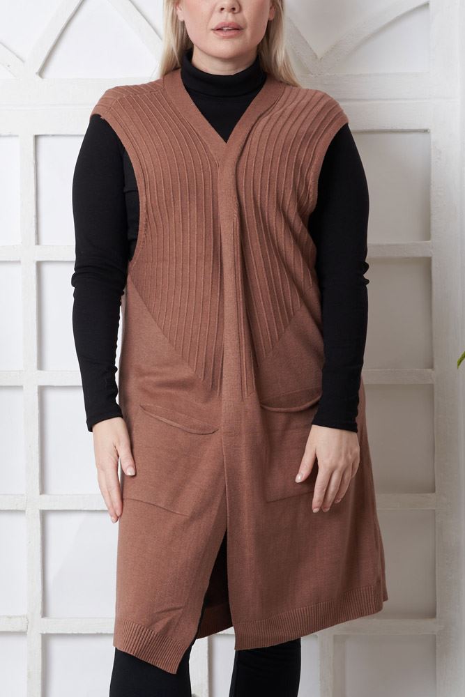 Plain Knitted Pocket Viscose Cardigan