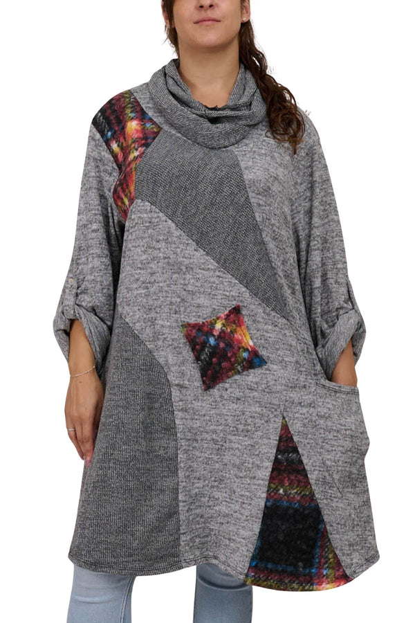 Multi Patch Work Pattern Front Pocket Top
