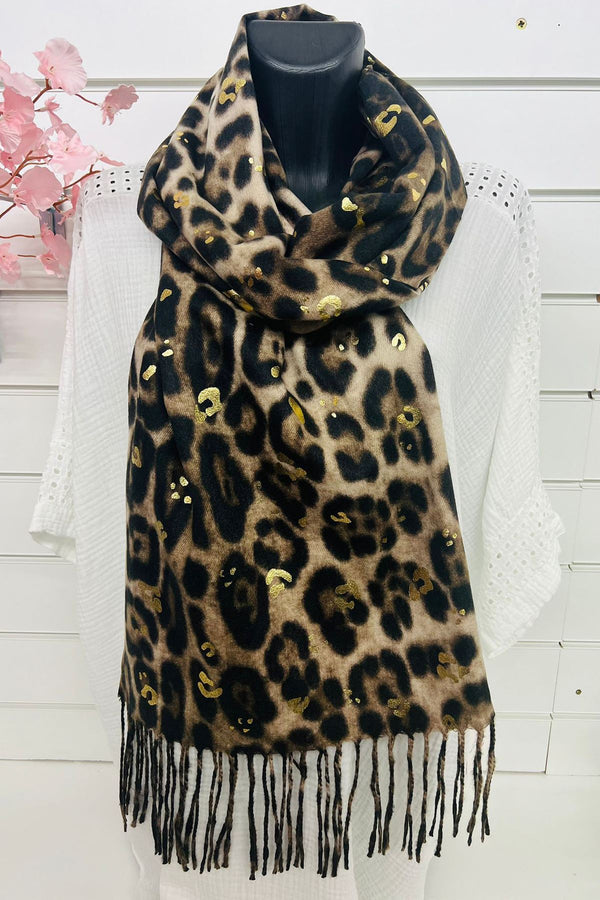 Leopard Print Sequin Tassel Scarves