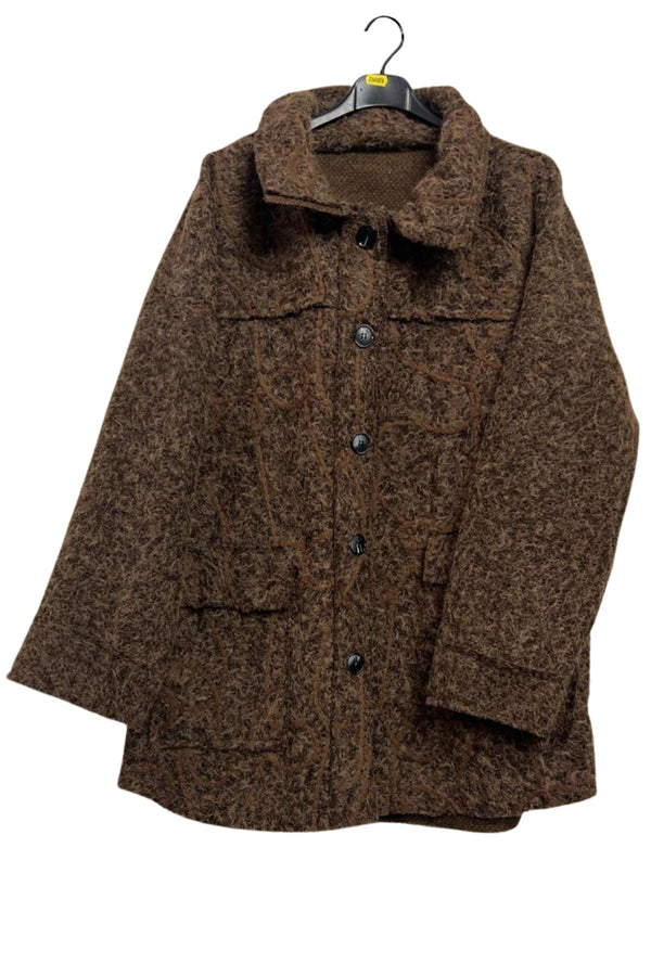 Swirl Pattern Button Closing Front Two Flap Pockets Coat