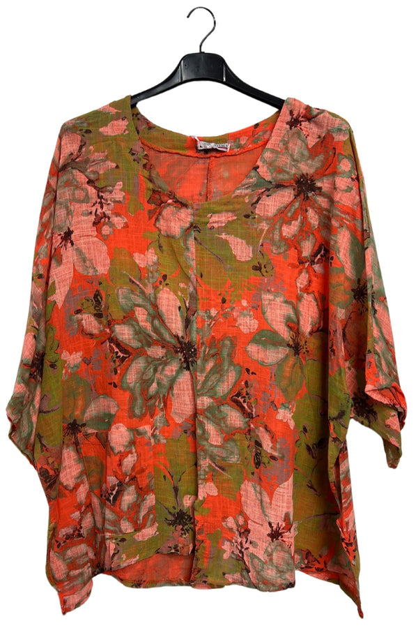 Floral Print Oversized Pocket Tunic Cotton Top