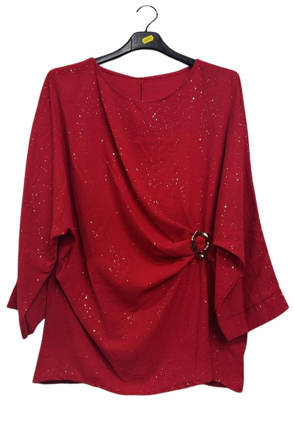 Glitter Specks Side Ring Detail Drape Top