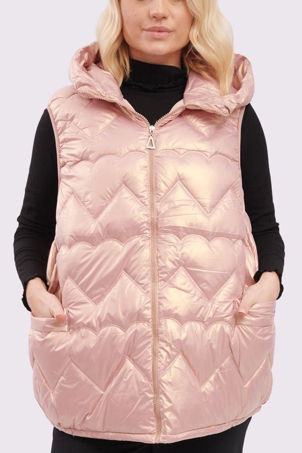 Heart Quilted Padded Zip Up Gilet