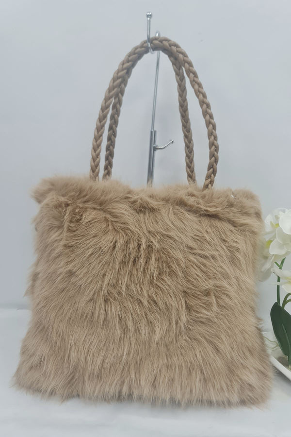 Faux Fur Rope Handle Shoulder Bag