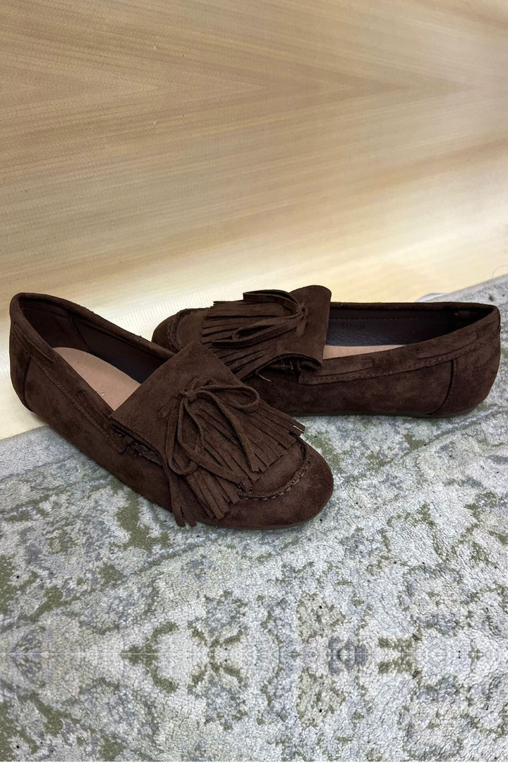 Suede fringe flats wholesale UK