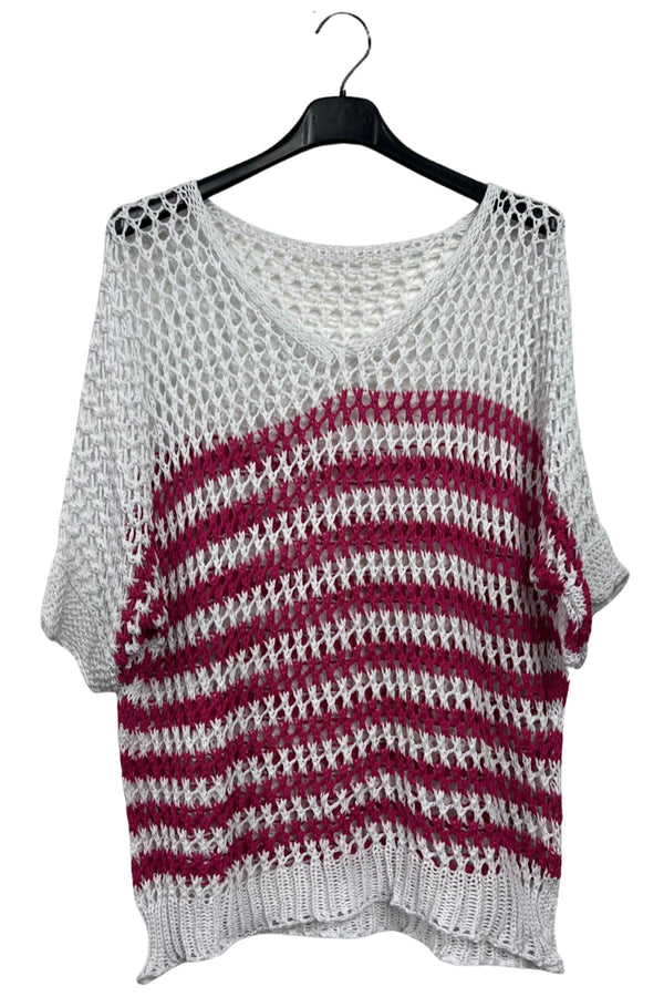 Horizontal Stripe Pattern Tunic Cotton Top