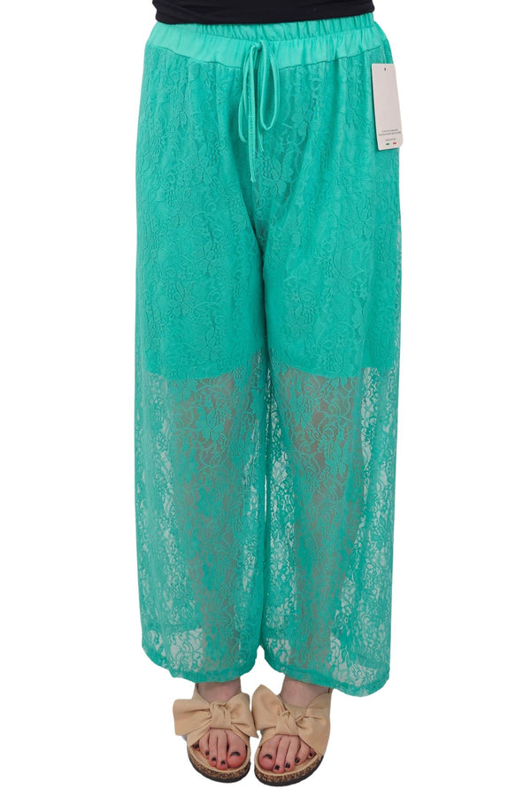 Floral Lace Pattern Drawstring Waistband Trousers