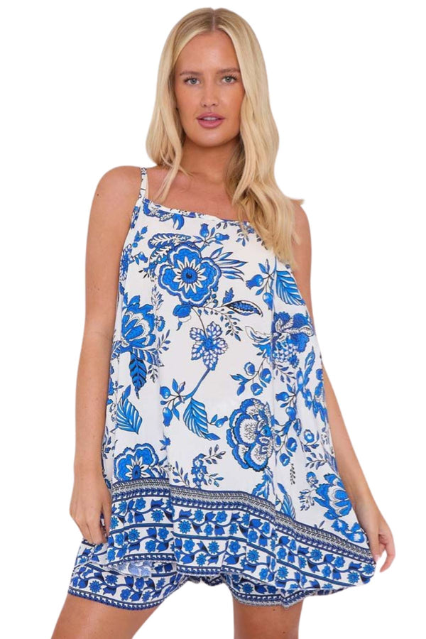 Floral Print Drawstring Waistband Strappy Co-Ord Set