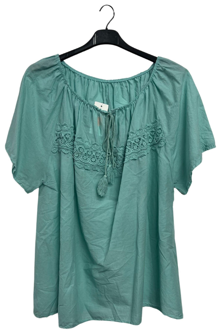 Plain Lace Details Across The Chest Cotton Top