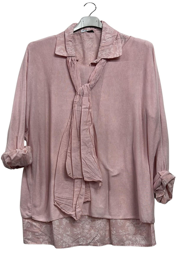 Floral Print Layered Hem Matching Scarf Cotton Top