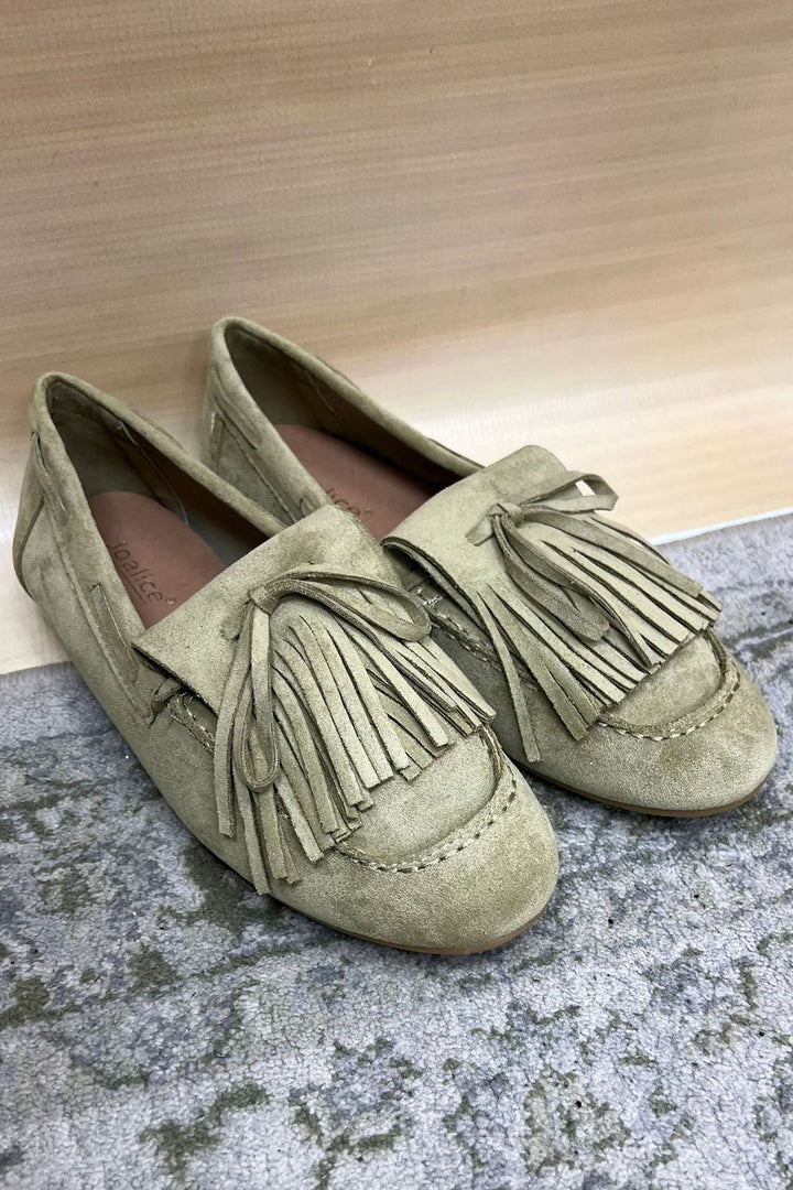 Comfort suede fringe slip on shoes