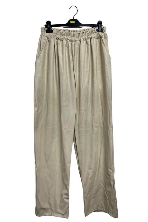 Plain Leather-Look Texture Side Pockets Trousers