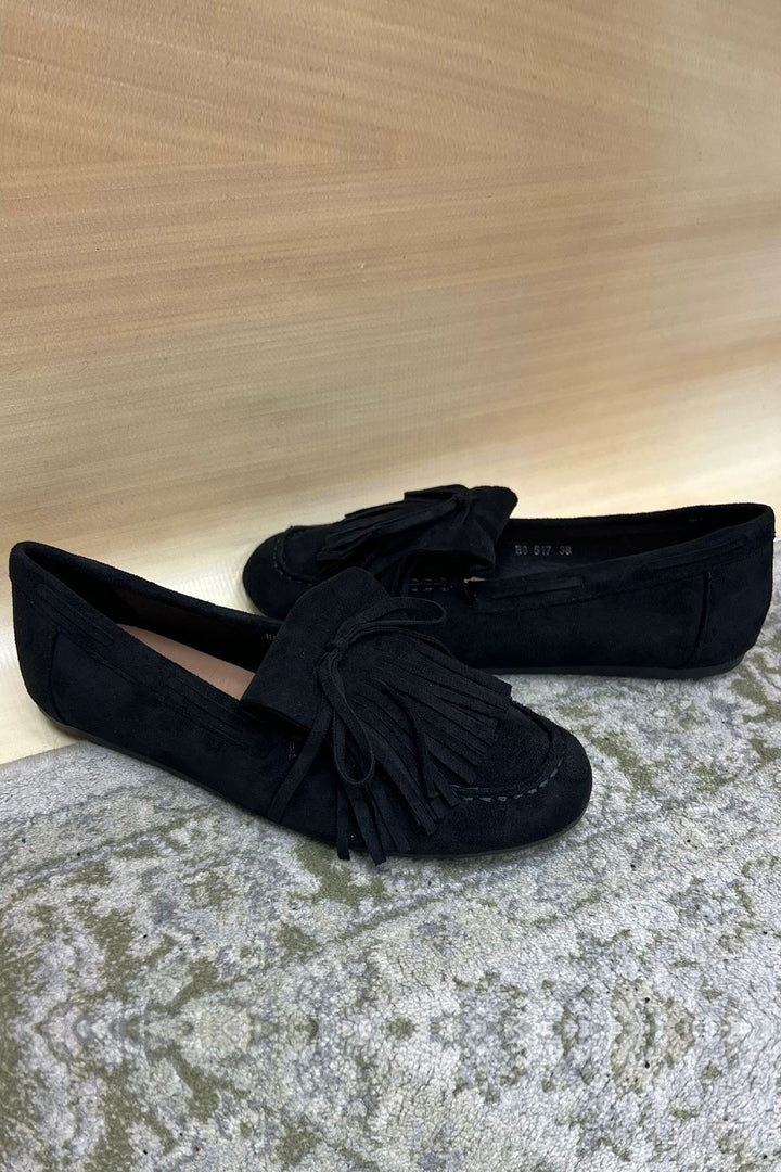 Fringe detail suede flats for boutiques