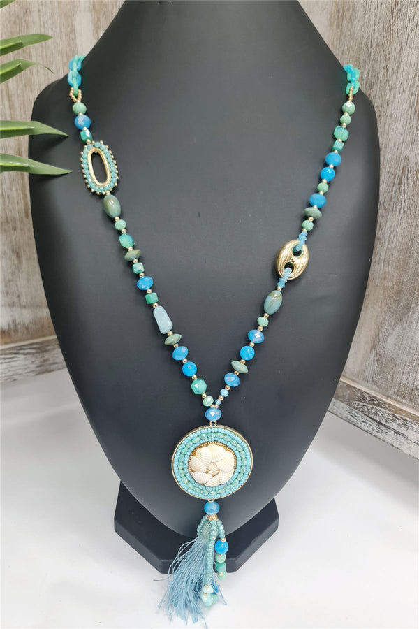 Tassel Pendant Seashell Beaded Necklace