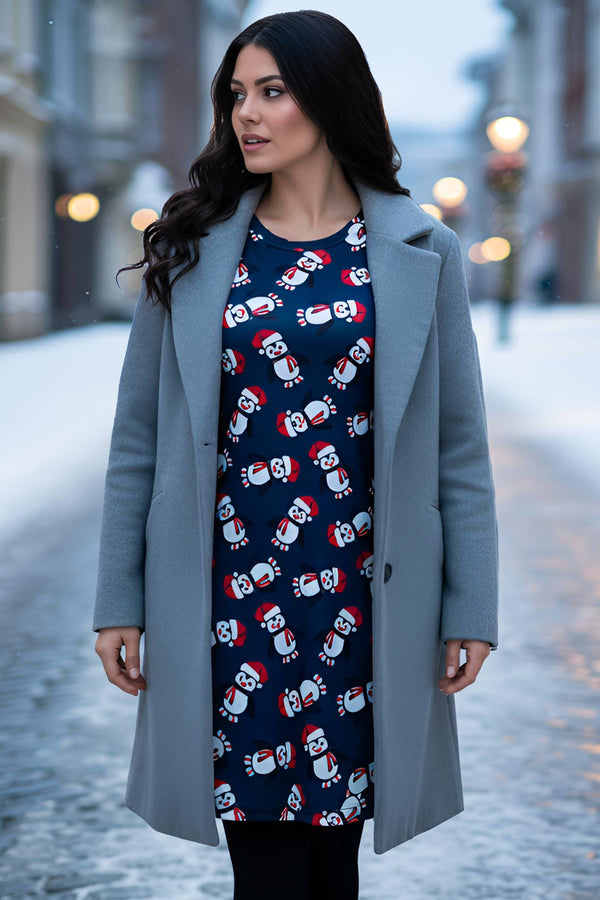 Santa Hat Penguin Xmas Swing Dress