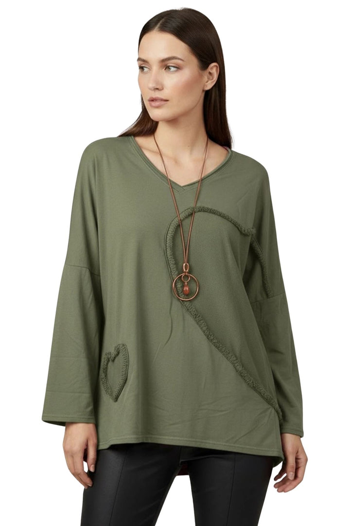 raw edge heart tunic top