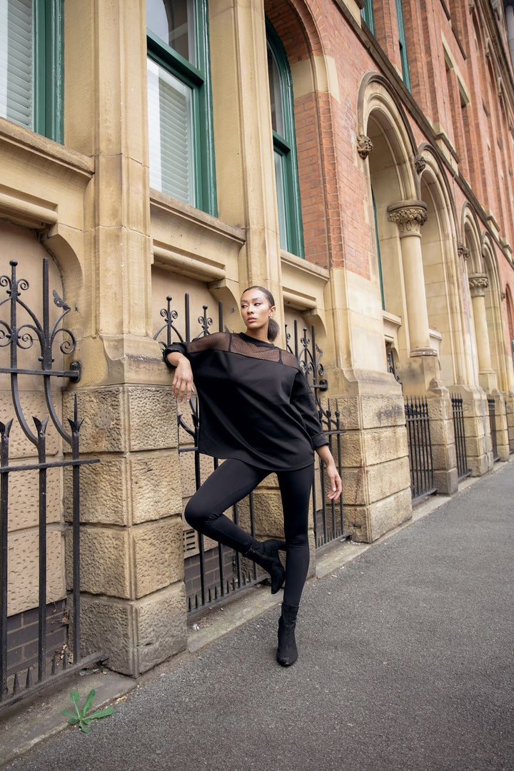 mesh textured oversized top