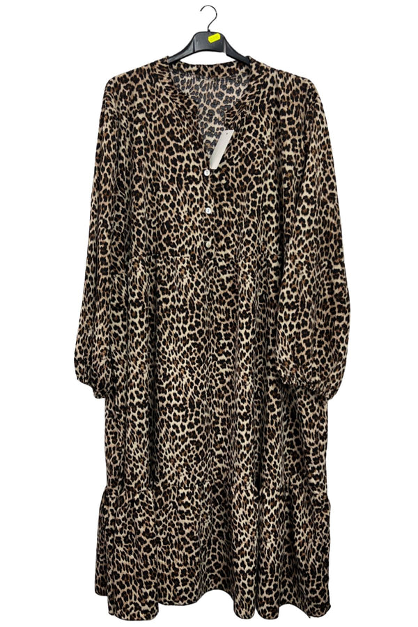 All-Over Leopards Print Button-Front Dress