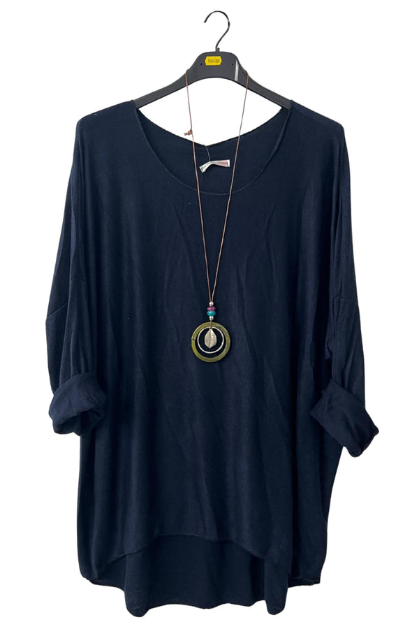 Plain High Low Hem Soft Feel Necklace Top