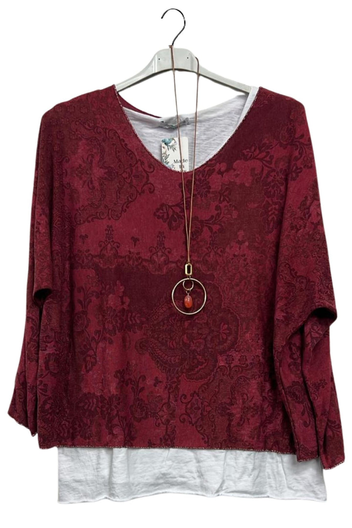 paisley print layered hem top
