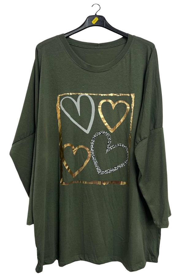 Metallic Foil Hearts Oversized longline Top