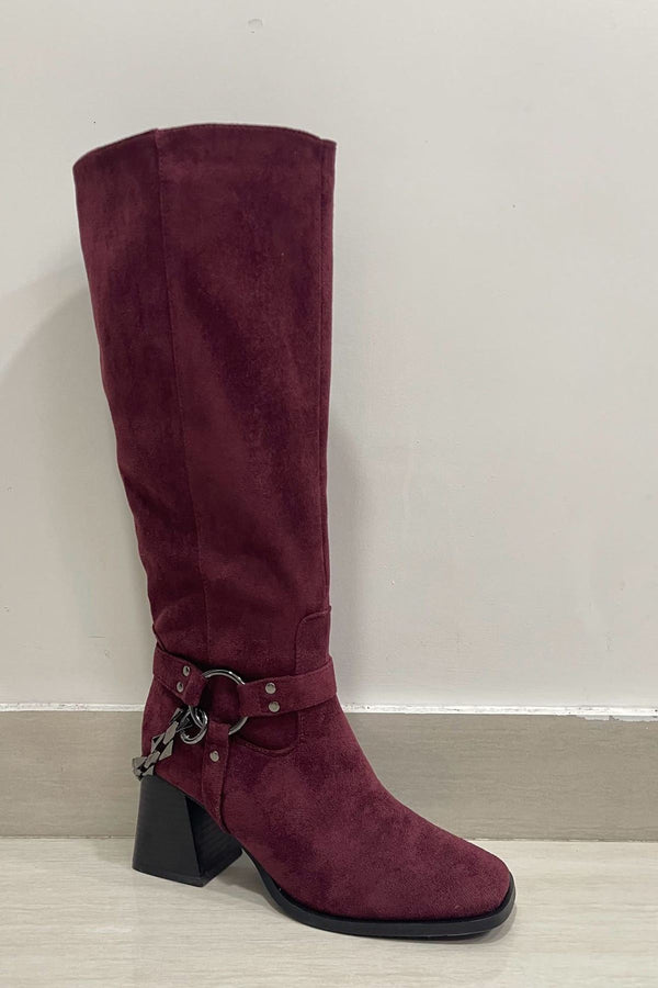 side zip block heel knee high shoes