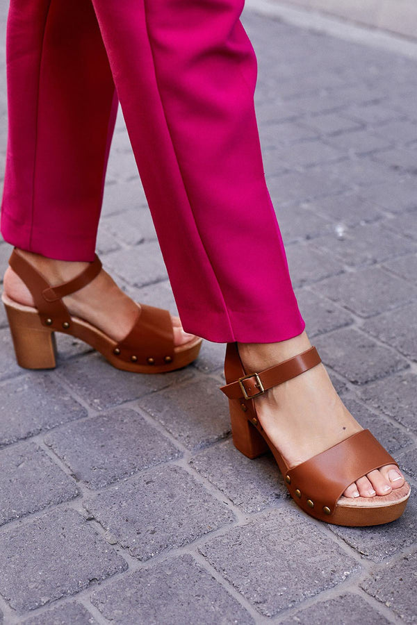 Buckle Strap Block Heel Sandal