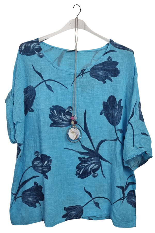 Tulip Print Necklace Plus Size Top
