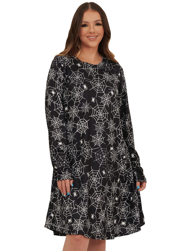 spider cobweb print halloween dress